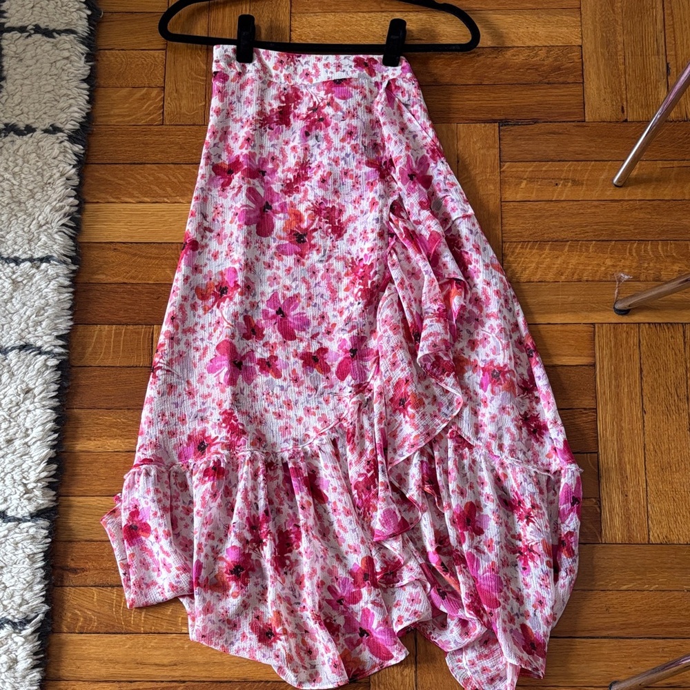 Misa Los Angeles Pink Floral Midi Skirt